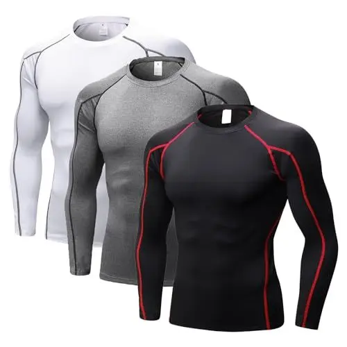 Produktbild: LANBAOSI 3er Kompressionsshirt Herren Langarm Schnell Trocknend Gym Laufen Funktionsshirt Herren Langarm Fitnessshirt Trainingsshirt für Running Workout