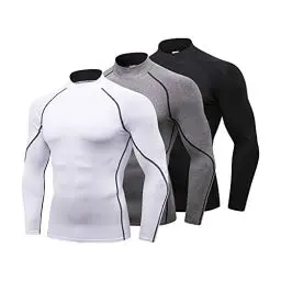 Produktbild: LANBAOSI 3er Kompressionsshirt Herren Mock Neck Ausschnitt, Funktionsshirt Langarm für Männer Fitnessshirt Atmungsaktiv Laufshirt Atmungsaktiv Sportshirt Laufshirt für Laufen Sport Turnhalle