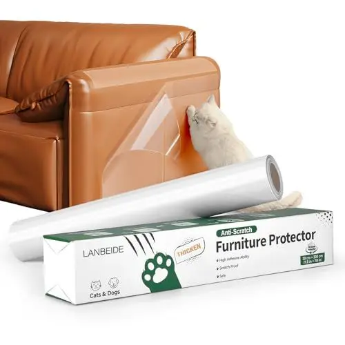 Produktbild: LANBEIDE Katze Kratzschutz, Kratzschutz für Hundetüren Selbstklebend Klar Einseitig Klebend Abschreckend Training Tape with 30 Pins (30cmx3m)