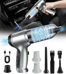 Produktbild: LanBlu Handstaubsauger Auto, 15000Pa Leistung Akku Handstaubsauger Stark mit Hoher Leistung, USB-C Aufladbar Auto Staubsauger Stark, Nass und Trocken Mini Handstaubsauger Kabellos für Auto Haus Küche