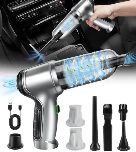 Produktbild: LanBlu Handstaubsauger Auto, 15000Pa Leistung Akku Handstaubsauger Stark mit Hoher Leistung, USB-C Aufladbar Auto Staubsauger Stark, Nass und Trocken Mini Handstaubsauger Kabellos für Auto Haus Küche