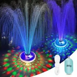 Produktbild: LanBlu Springbrunnen Pool Schwimmend mit Unterwasser Lichter, Wiederaufladbare Batterie Pool Wasserfontäne mit Anker, 2 Modi Sprinkler Pool Fontäne, Springbrunnen Schwimmend Brunnen für Pool Teich