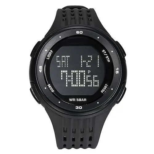 Produktbild: Lancardo Armbanduhr Sportuhr 50 Meter Wasserdicht Duale Zeitzone Uhr Digital Led Alarm Kalender Uhren für Herren Damen Jungen schwarz