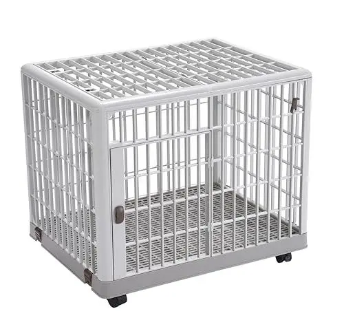 Produktbild: Lanco – Premium-Haustierkäfig für Hunde und Katzen. Kunststoff: widerstandsfähig und waschbar ohne Korrosion. Mit Tür, oberer Abdeckung und Rädern für einfaches Bewegen. Maße: 97 x 66 x 74 cm.