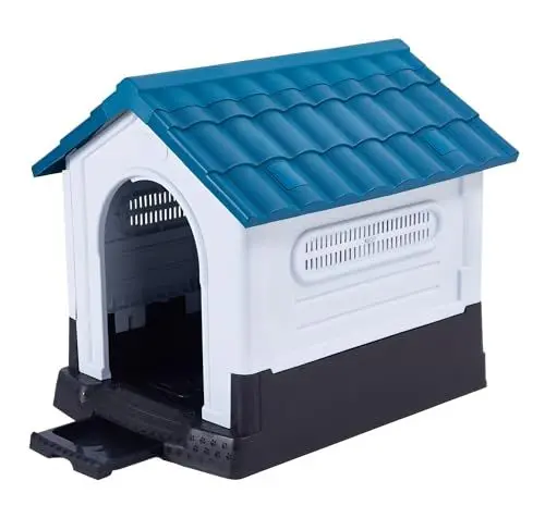 Produktbild: Lanco - Zwinger für kleine Hunde mit Toilette. Innen- und Außenbereich mit Lüftungsgittern. Widerstandsfähiges Material. 83x67x76cm. Blau und weiß.