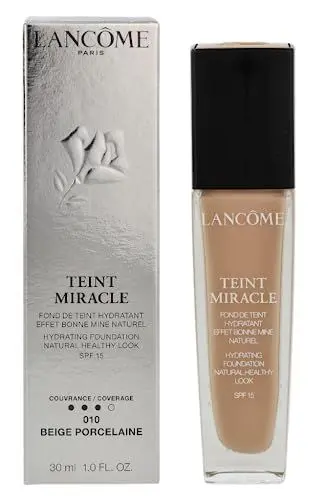 Produktbild: Lancôme Teint Miracle 010 Beige Porcelaine, feuchtigkeitsspendende Foundation in Beige mit mittlerer Deckkraft, langanhaltender Glow, 30ml