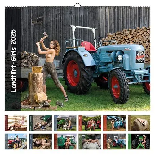 Produktbild: Landflirt - Kalender 2025 mit schönen Frauen und Traktoren. Wandkalender in DIN A3. Oldtimer Traktor Trecker. Werkstattkalender und Bauernkalender. Landmaschinen Jungbauern. Geschenk zu Weihnachten