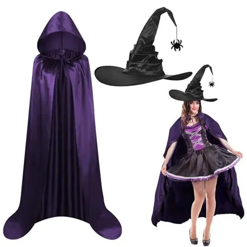 Produktbild: Landifor 2 Stück Hexenkostüm Kinder Halloween Hexen Kostüm Mädchen Lila Zauberer Umhang mit Hexenhut Hexe Kinderkostüm für Halloweenparty Karneval Fasching Maskerade Hexennacht Cosplay
