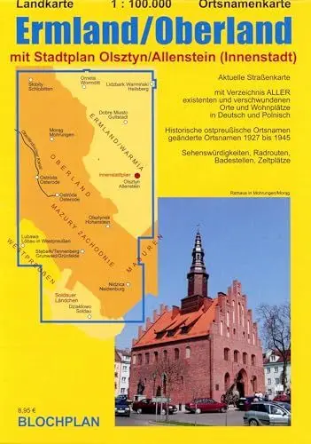 Produktbild: Landkarte Ermland/Oberland: mit Stadtplan Olsztyn/Allenstein (Ostpreußen-Landkarten)