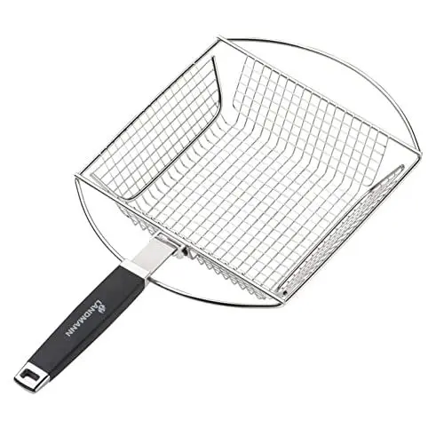Produktbild: LANDMANN Pure Gemüsekorb | Für kleinstückige Speisen & Gemüse | Abnehmbare Griff erlaubt Grillen bei geschlossenem Deckel | Gummierter & ergonomischer Griff für eine sichere Handhabung (Edelstahl)