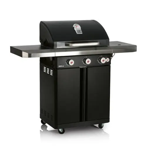 Produktbild: LANDMANN Rexon cooK PTS 3.1 Gasgrill | 3+1 stufenlos einstellbare Edelstahlbrenner | cooK-Zone für die perfekte Beilage | Doppelwandiger Deckel mit integriertem Thermometer, emaillierte Grillroste