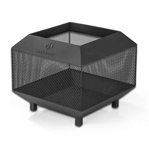 Produktbild: Landmann Feuerschale Cube 44cm x 44cm schwarz I viereckiger Feuerkorb aus pulverbeschichtetem Stahl I Feuerstelle mit 4 stabilen Beinen
