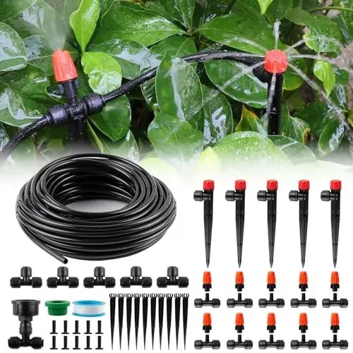 Produktbild: AOUQEE bewässerungssystem Garten bewässerungs Kit Tropfbewässerung Bewässerungssystem 1/4 INCH, 20M/65FT DIY Micro Drip System Automatische Sprinkler Misting System Bewässerung Zimmerpflanzen