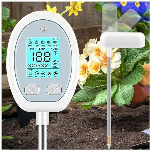 Produktbild: Landrip Bodenfeuchtigkeitsmessgerät, 5-in-1-Bodenmessgerät für Temperatur, pH-Wert, Feuchtigkeit, Nährstoffe, Sonnenlicht für die Pflege, Blumentopfpflanzen, Garten, Bauernhof, Rasen