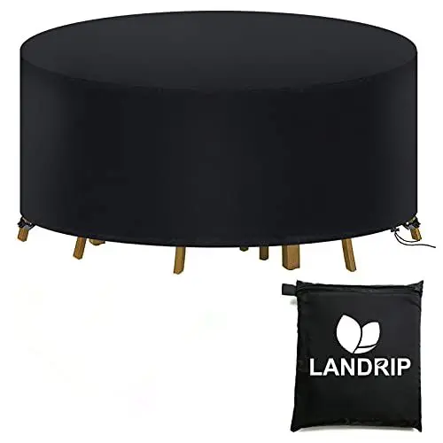 Produktbild: Landrip Gartentisch Abdeckung Rund, Abdeckplane für Gartenmöbel Rund 120, Wasserdicht Staubdicht Anti-UV Tischabdeckung Gartenmöbel für Möbelsets –128x71CM