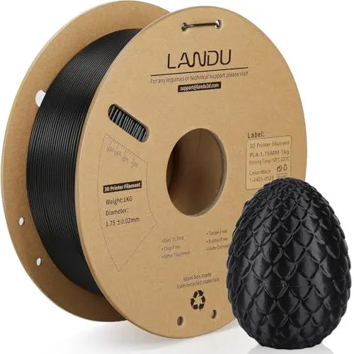 Produktbild: LANDU PLA Filament 1.75mm 3D Drucker Filament PLA Maßgenauigkeit +/-0.02mm Filament 3D Druckmaterialien 1KG 2.2lbs Pappspule für die meisten FDM 3D Drucker PLA Schwarz