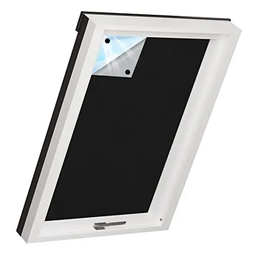 Produktbild: Laneetal Verdunklungsrollo ohne Bohren Dachfenster Rollo Thermo Sonnenschutz 100% Verdunkelung, Zuschneidbare Tragbare Verdunklungsfolie 145x300 cm Schwarz mit Klettband Selbstklebend für Fenster Tür