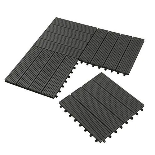 Produktbild: Laneetal WPC Fliesen 11er Set für 1 m², Terrassenfliesen Klicksystem, Balkonfliesen 30x30 cm, Klickfliesen Terrasse Balkon, Bodenfliesen Bodenbelag für außen, Anthrazit
