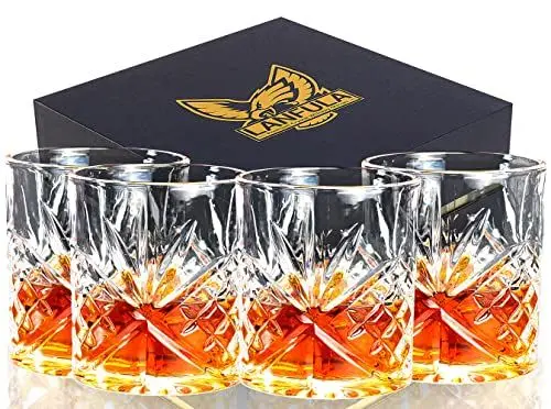 Produktbild: LANFULA Whisky Gläser 4er Set, Bleifreie Kristallglas Whiskygläser für Die Hausbar, Geschenk für Freund, Opa, Papa, Ehemann, Schöne Geschenkbox, 300 ml