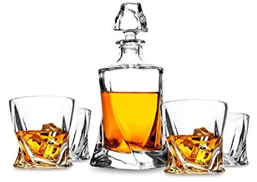 Produktbild: LANFULA Whisky Gläsern und Karaffe Set, 800 ml Dekanter mit 4 Bleifrei Kristall Gläser 300 ml, Geschenk für Weihnachten, 5-teiliges, Schöne Geschenkbox Transparent