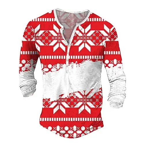 Produktbild: Langärmeliges T-Shirt für Herren, modisch, lässig, Baumwolle, Weihnachtsbaum, bedruckt, kurzärmelig, lässig, V-Ausschnitt, Herren-Hemden, langärmelig, Business-Hawaii-Hemden, Langarmhemd mit Tasche,