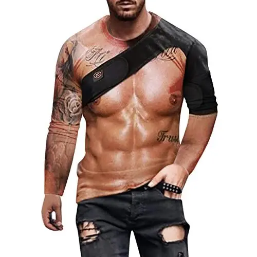 Produktbild: Langärmeliges T-Shirt für Herren, modisch, muskulös, bedruckt, lässig, Sport, Fitness, Outdoor, Rundhalsausschnitt, langärmeliges Oberteil, Baumwoll-Top, Herren, lässiges T-Shirt, rot, Herren-T-Shirt,
