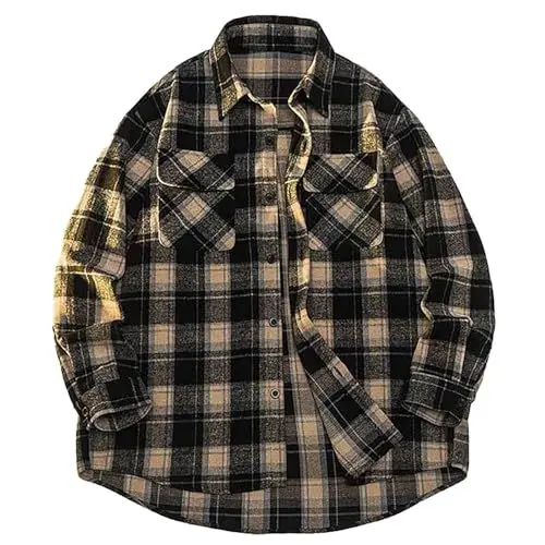Produktbild: Langarm Karohemd 2024 Plus-Größe Casual Casual Regular Fit Shirt mit Brusttasche Button Down Check Kariert Flanellhemden