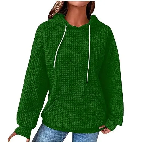 Produktbild: Generic Langarm-Sweatshirt für Frauen Waffelstrick-Top für Damen Waffel-Oberteile Pullover Sweatshirts für Frauen Grün XXL
