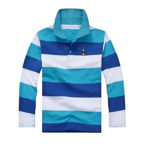 Produktbild: Langarm-Poloshirt für Jungen und Mädchen, Baumwolle, gestreift, für Kinder, Hemden, Jungen, T-Shirt, Uniform, Schulkleidung (X-01-Blau, 3-4 Years)