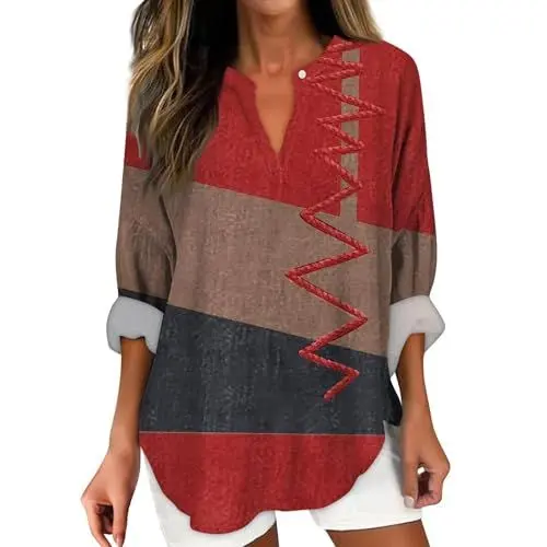 Produktbild: Langarmshirt Damen Longshirt Rundhalsausschnitt Oberteil Langarm T Shirts Pullover Basic Tunika Tee Tops Gestreifter Pullover Damen Damen Oberteile Große Größen Pullover Puffärmel Damen