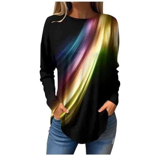 Produktbild: Langarmshirt Damen Pullover Damen V Ausschnitt Oversize Pullover Damen Sport Shirt Damen Langarmshirt Damen Damen Herbstmode 2024 Oversize Shirt Damen Festliche Oberteile Damen(#D Gold,3XL)