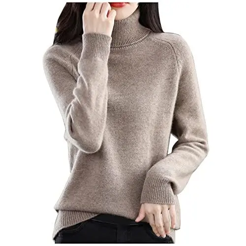Produktbild: Langarmshirt Damen Winter 100% Merinowolle Strickpullover Rollkragenshirt Damen Suesse Strickjacken Pullover Damen Petrol Langer Pullover Damen Für Leggings Kaschmir Cashmere Pullover Gefüttert Damen
