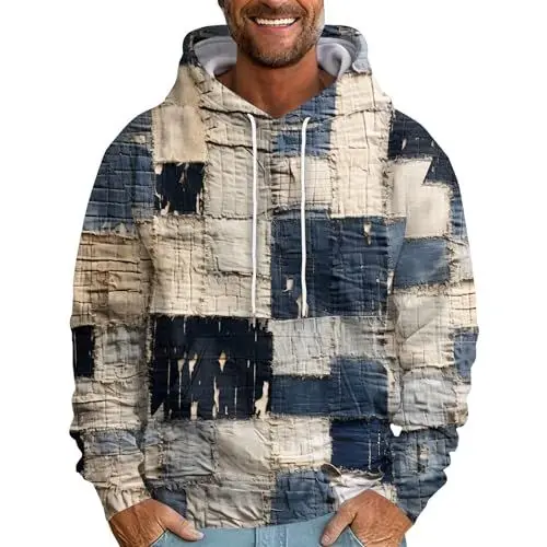 Produktbild: Langarmshirt Herren Baumwolle Tshirt Herren Langarm T-Shirts Herren T Shirt Herren mit Druck Hemd Leinen Herren Schnürung Langarmshirt Herren Baumwolle Weit T Shirt XXXL Beige 6XL