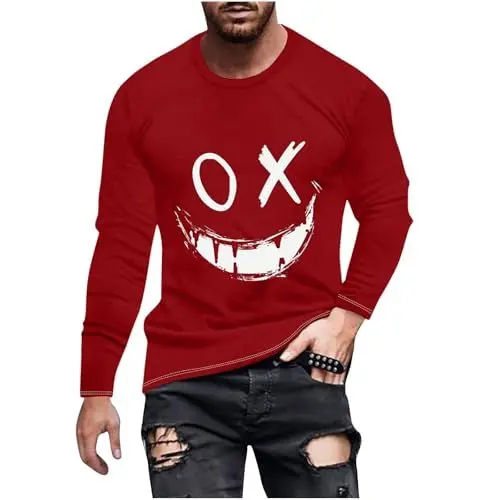 Produktbild: Langarmshirt Herren Longsleeve Casual Sportshirt Basic Shirt Langarm Freizeit Oberteil Mode Motiv T-Shirts Fashion Baumwolle T-Shirt Männer Pullover Top Sweatshirt Tshirt Rot M