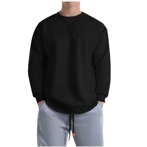 Produktbild: Langarmshirt Herren Shirts Langärmeliges T-Shirts Einfarbig Tshirt Warehouse Deals Angebote Junge T-Shirt Retro Laufshirt Männer Fashion Hemd Herren Tshirt Sale Schwarz 3XL