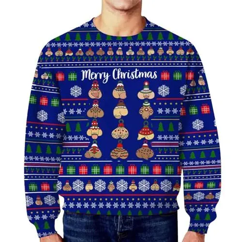 Produktbild: Langarmshirt Herren Weihnachten Dünner Pullover Rollkragen Herren Leinenjacke Herren Sommer Ugly Shirt Xmas Pullover Herren Totenkopf Weihnachtshemd Herren Lustig Herren Sale