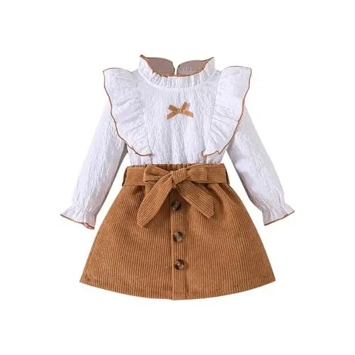 Produktbild: Langarmshirt Mädchen Jeansjacke Mädchen Mädchen und Winter Mode Langarm Halbkörper Rock Anzug Weißes Tshirt Kinder Tshirt Mädchen Winter Jacke (Brown, 4-5 Years)