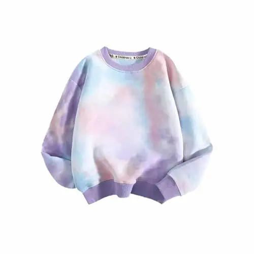 Produktbild: Langarmshirt Mädchen Kinder Tops Baumwolle Sweatshirt Ohne Kapuze Tie-Dye T-Shirt Kleidung Meine Bestellungen Anzeigen Bekleidung Langarm Pullover Oberteile Long Sleeve Top Thermoshirt Lila, 8 Jahre