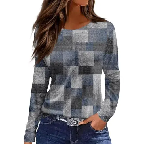 Produktbild: Pullover Damen Langarmshirt Fraeun Herbst Farbblock Tops Tunika Oberteile Lässige Mode elegant Bluse Tshirt Kleidung Pulover Damen Blusenshirt Damen Langarm Baumwolle Damen Sweatshirt Oversize