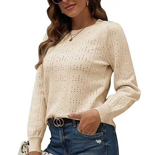 Produktbild: Langarm-Top, Vielseitiges Design, Rundhalsausschnitt, Hohles Design, Langärmeliges Strick-Top für Dates (XL)
