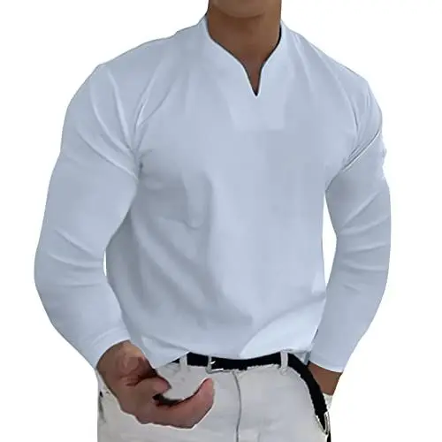 Produktbild: Langarm-T-Shirt für Herren, Frühling, Frühling und Winter, lässig, V-Ausschnitt, einfarbig, langärmelig, T-Shirt, Oberteil, Bluse, Herren-T-Shirt, lockere Passform, Herrenhemden, langärmelig,