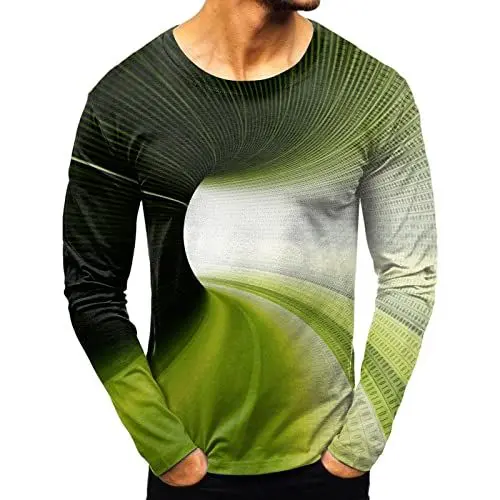 Produktbild: Langarm-T-Shirt für Herren, modisch, lässig, Sport, abstrakter Digitaldruck, Rundhalsausschnitt, langärmelig, bauchfrei, Workout-Shirts für Herren, leicht, langärmelig, mit Kapuze, grün, 3XL