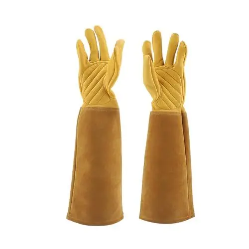 Produktbild: WOHPNLE Lange Gartenhandschuhe aus Leder für den Rosenschnitt. Extra lange, durchstichfeste Unterarmschutzhandschuhe für die Gartenarbeit (M)
