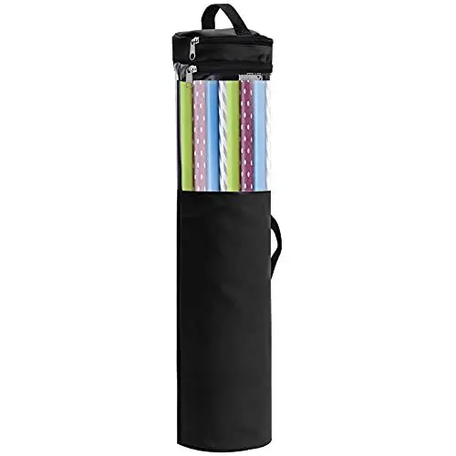 Produktbild: Lange Geschenkpapier-Organizer-Tasche, 107 X 22,3 Cm, Geschenkpapier-Aufbewahrungstasche mit Transparentem Fenster, Geschenkpapier-Organizer mit Griffen und Reißverschluss für 40 Rollen mit(Schwarz)