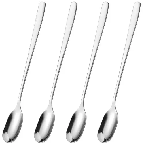 Produktbild: Lange Löffel für Kaffee, Set mit 4 Eisteelöffeln, Edelstahl, Cocktail-Rührlöffel (ITS4)
