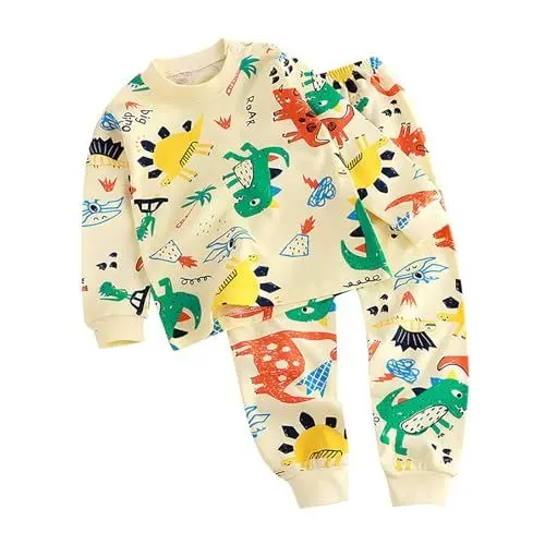 Produktbild: Lange Unterwäsche für aus Reiner Baumwolle für Babys mit Dinosaurier-Kart-Aufdruck für Zuhause Junge Pyjama 152 (AA, 6-7 Years)