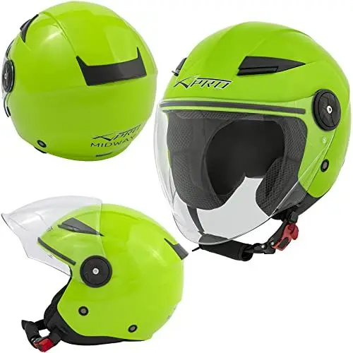 Produktbild: A-Pro Lange Visier Motorradhelm Jet Roller City Zertifikat ECE 22 Grün M