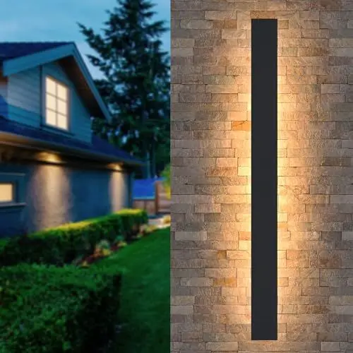 Produktbild: Lange Wandleuchte Villa Wandleuchte Schwarze Wandleuchte Wasserdicht Ip65 Aluminium Acryl Außen LED Wandleuchte für Gärten, Terrassen,Schlafzimmer Wohnzimmer Innen wandleuchte,150cm/48w,Warm light