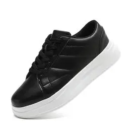 Produktbild: LANGFEUU Damen Turnschuhe Sneaker Flacher Absatz Leder Schuhe Wanderschuhe Straßenlaufschuhe rutschfest Frauen Halbschuhe Schwarz Weiß EU 39