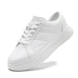 Produktbild: LANGFEUU Damen Turnschuhe Sneaker Flacher Absatz Leder Schuhe Wanderschuhe Straßenlaufschuhe rutschfest Frauen Halbschuhe Weiß EU 39